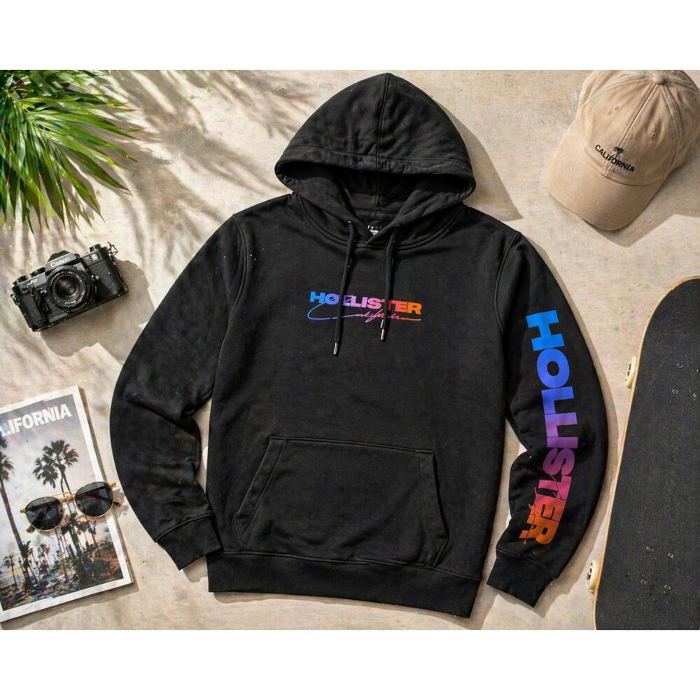Hollister Sweatshirt Hooded Allover Logos Backside Colorful XXS Unisex (991)